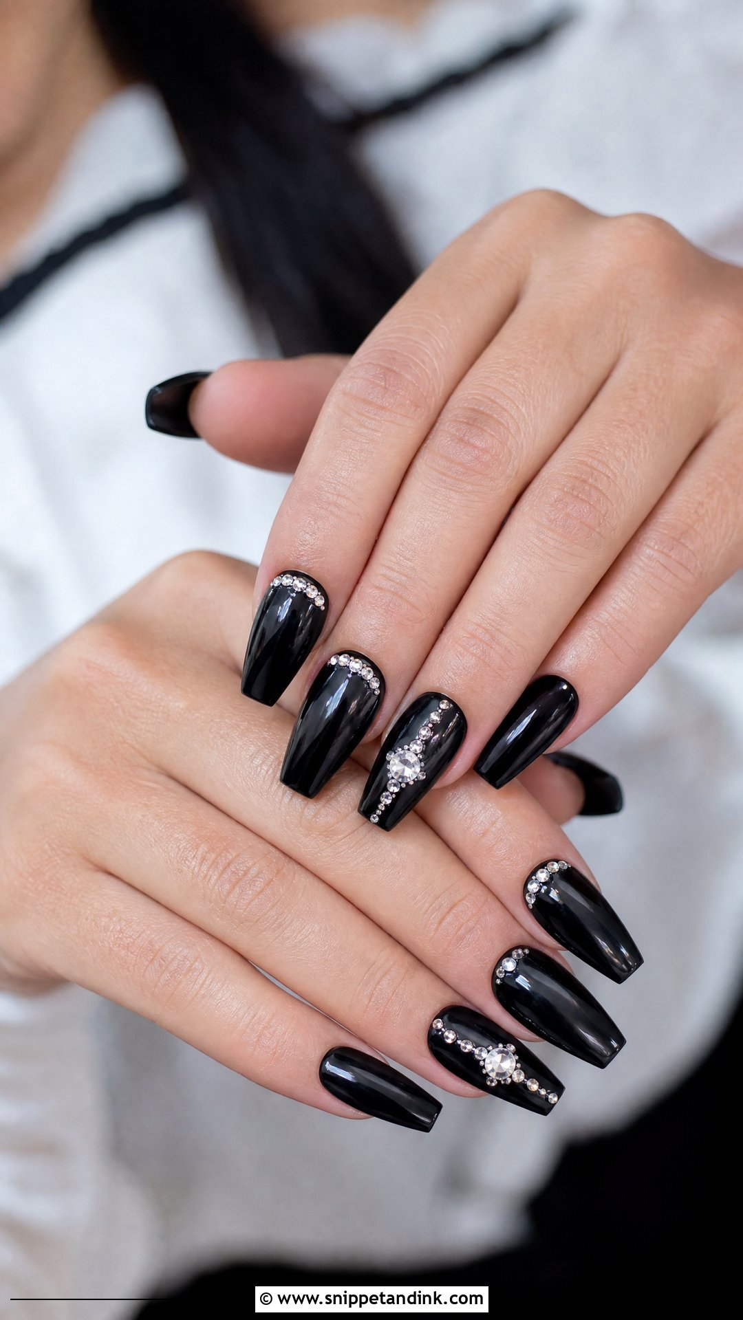 Black Rhinestone Wedding Nails - Snippet and Ink - 25 Black Wedding Nails for Bride