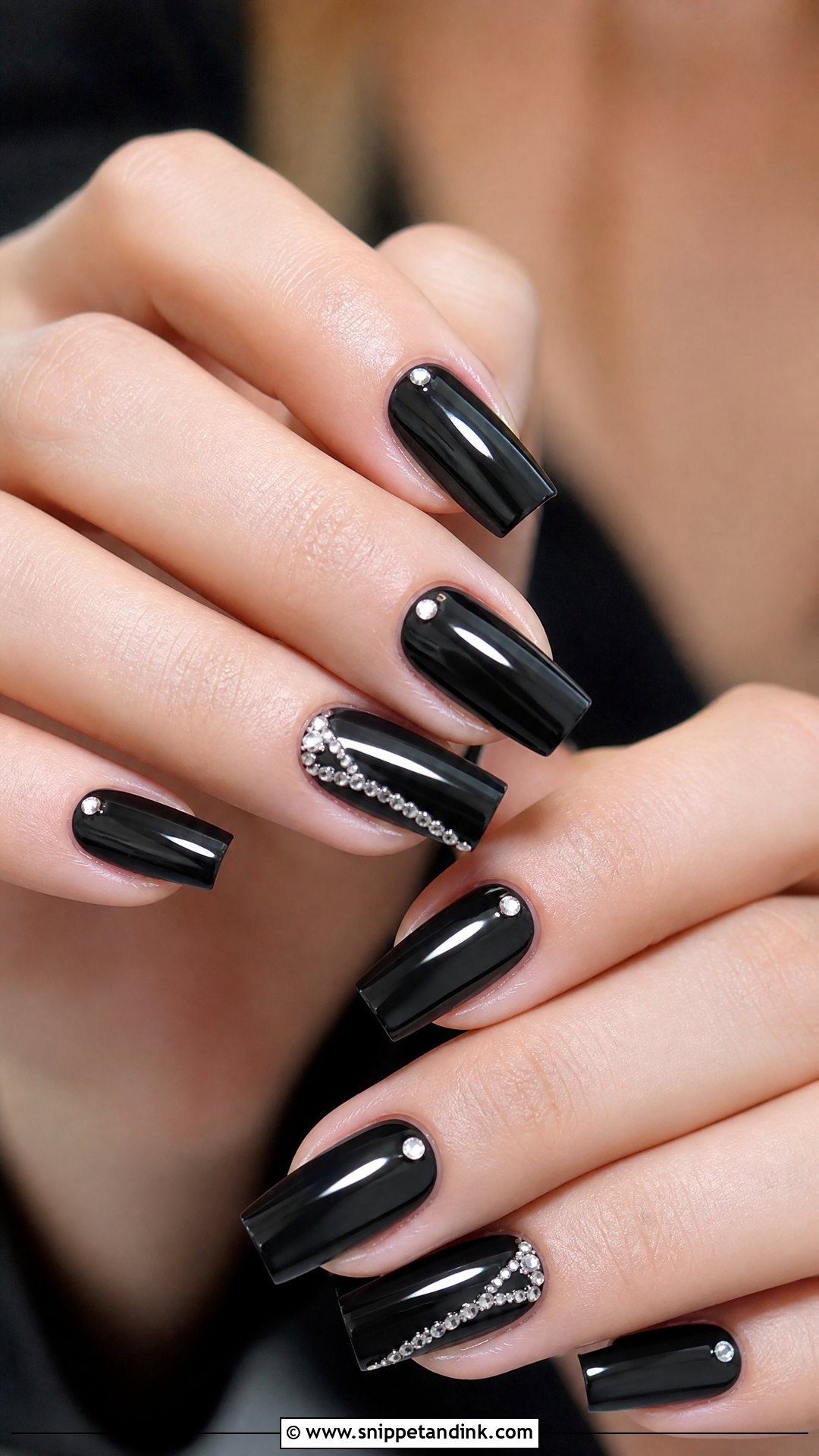 Black Rhinestone Wedding Nails - Snippet and Ink - 25 Dark Wedding Nails