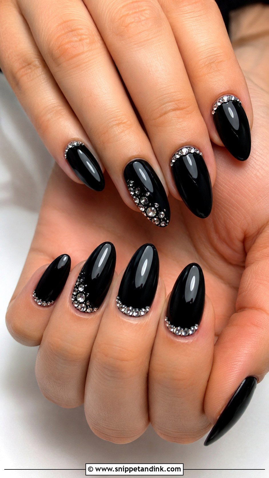 Black Rhinestone Wedding Nails - Snippet and Ink - 20 Black Nails for Wedding