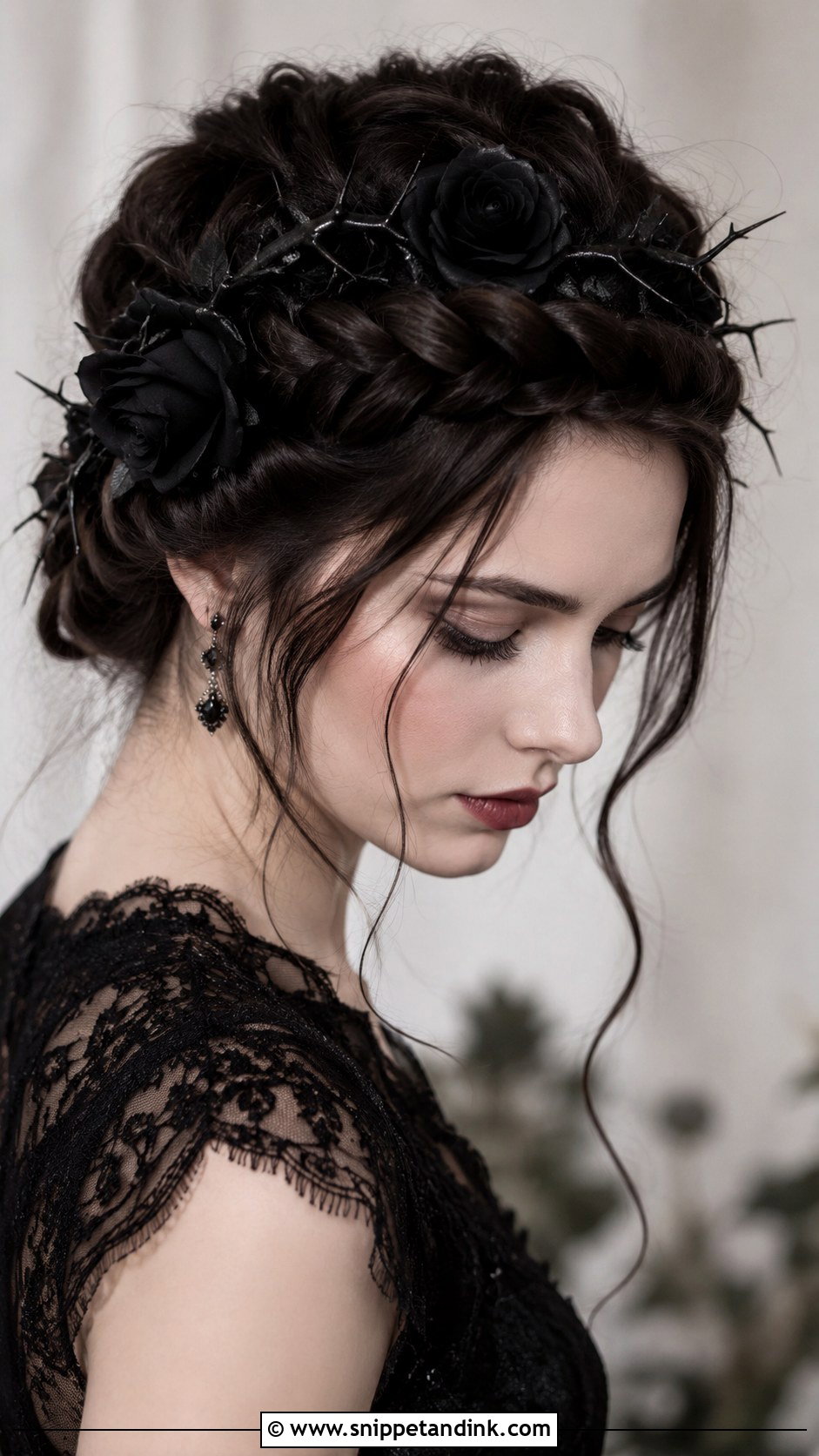 Black Rose Braided Crown - Snippet and Ink - 25 Gothic Wedding Hairstyles