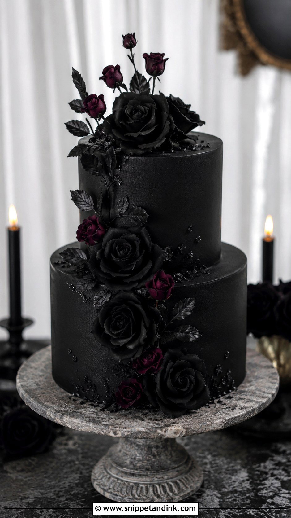Black Rose Goth Wedding Cake - Snippet and Ink - 20 Goth Wedding Cake Ideas