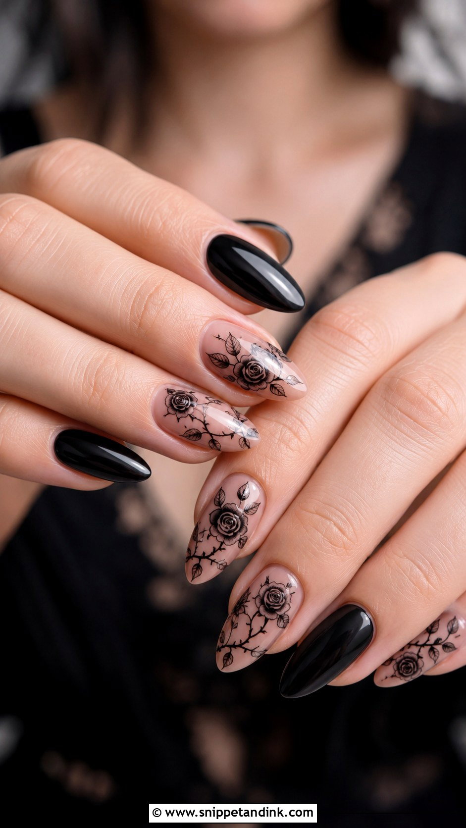 Black Rose Gothic Wedding Nails - Snippet and Ink - 20 Gothic Wedding Nails