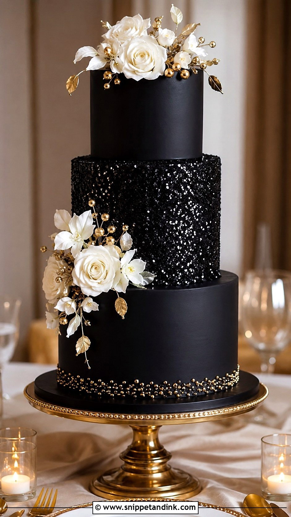 Black Sequin Wedding Cake - Snippet and Ink - 20 Black Wedding Cake Ideas