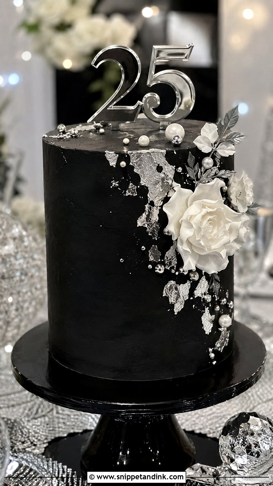 Black Silver Anniversary Cake - Snippet and Ink - 20 Cakes for 25th Anniversary