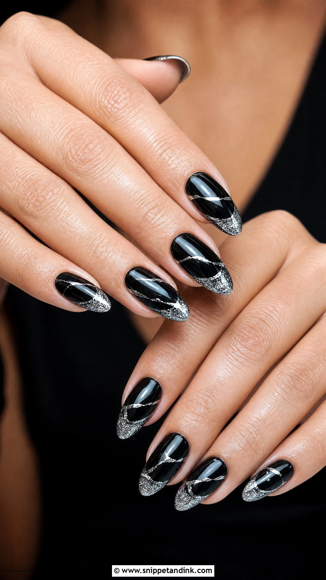 Black Silver Bridal Nails - Snippet and Ink - 25 Black Bridal Nails