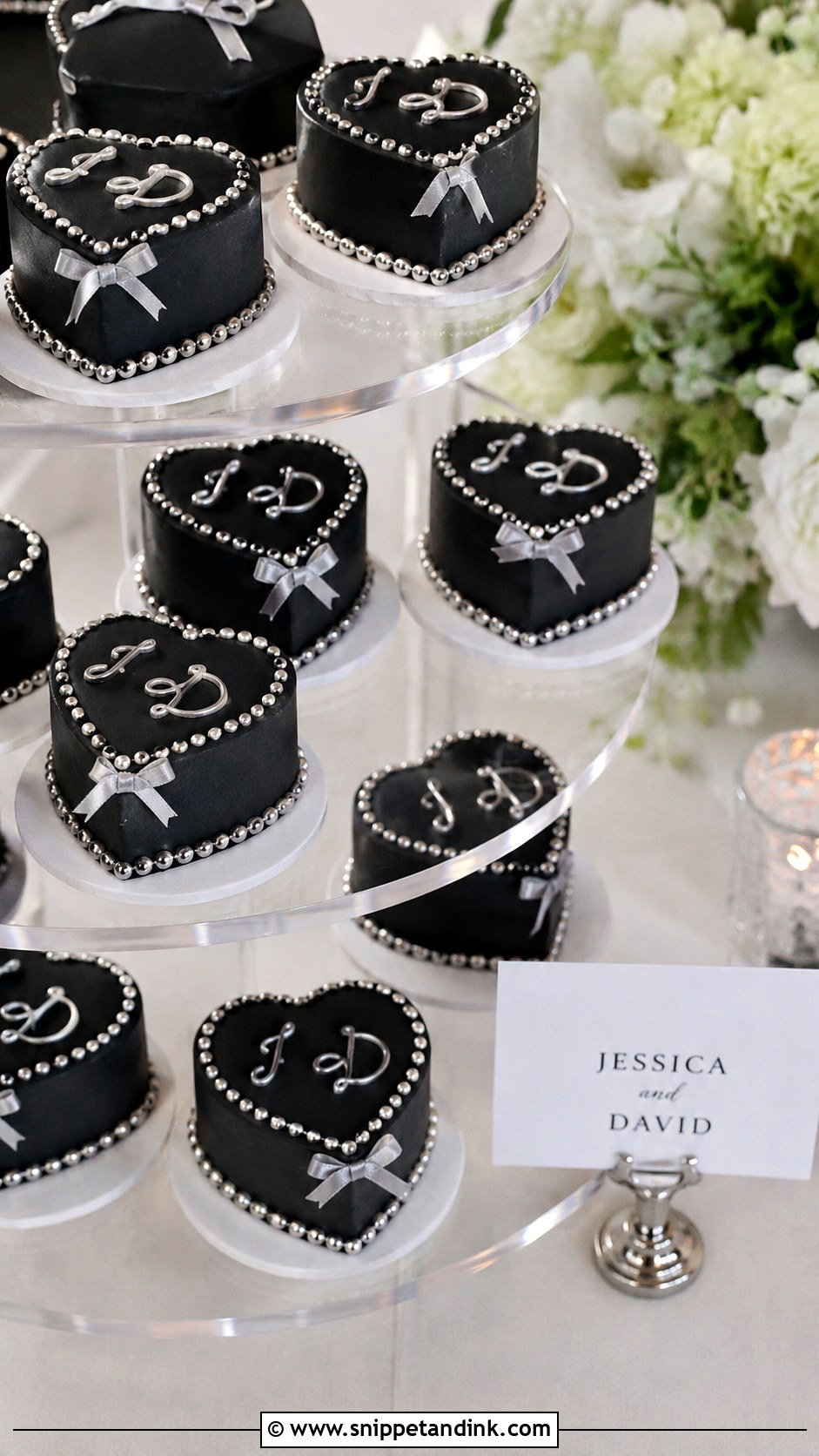 Black Silver Mini Heart Cakes - Snippet and Ink - 20 Black and Silver Heart Cake Ideas for Wedding