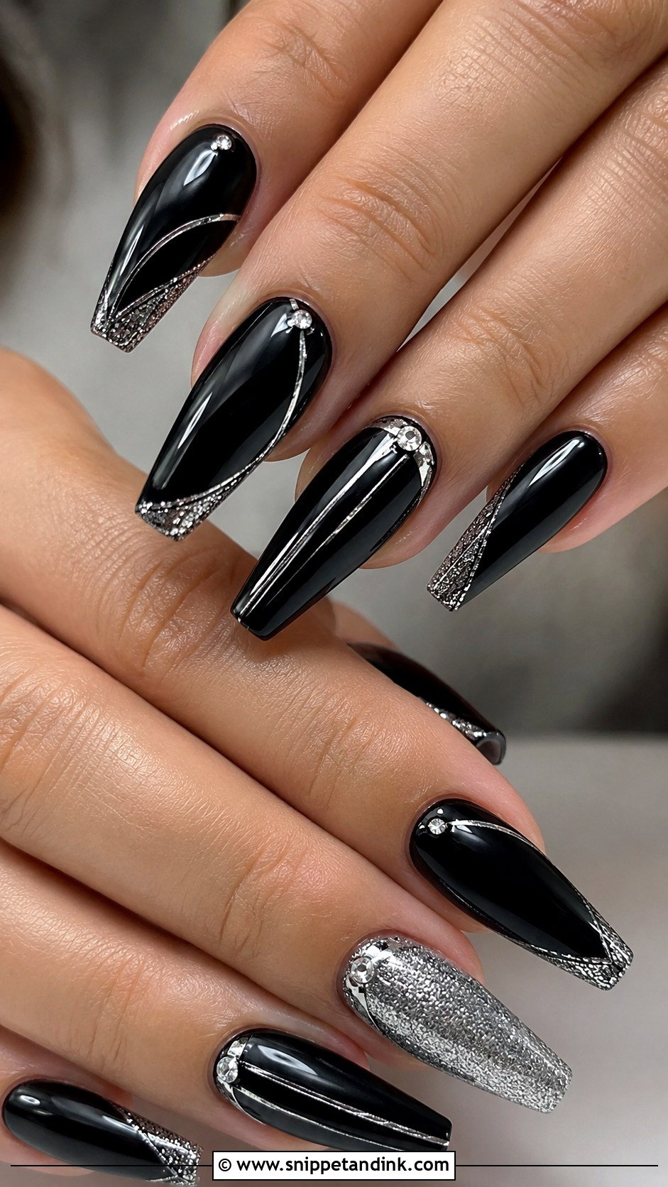 Black Silver Wedding Nails - Snippet and Ink - 20 Black Nails for Wedding