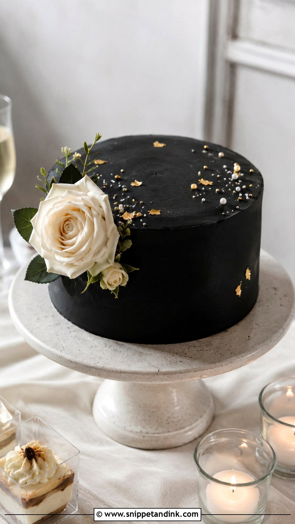 Black Single Tier Wedding Cake - Snippet and Ink - 20 Black Colour Cake Design Ideas for Wedding