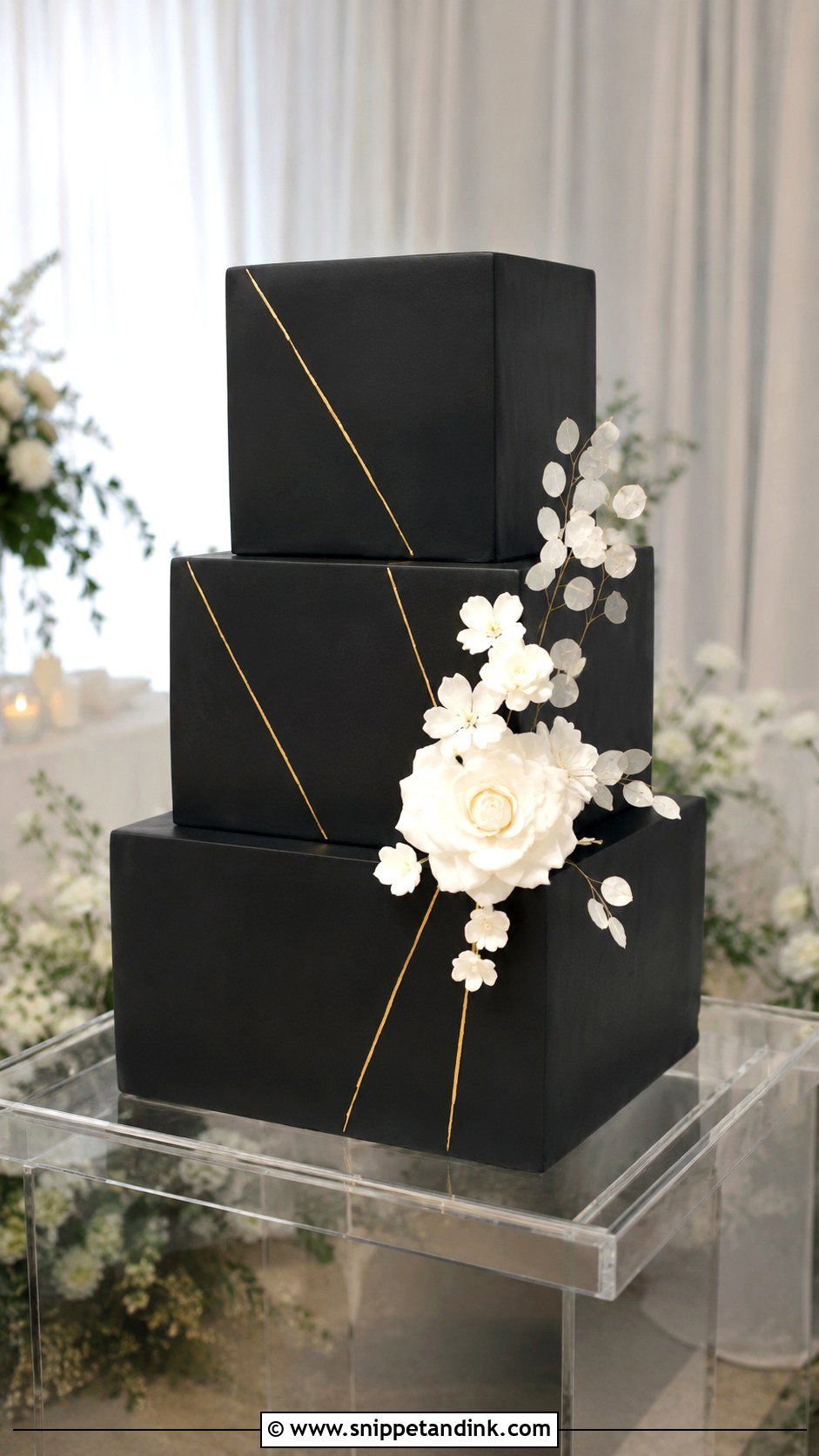 Black Square Wedding Cake - Snippet and Ink - 20 Black Wedding Cake Ideas