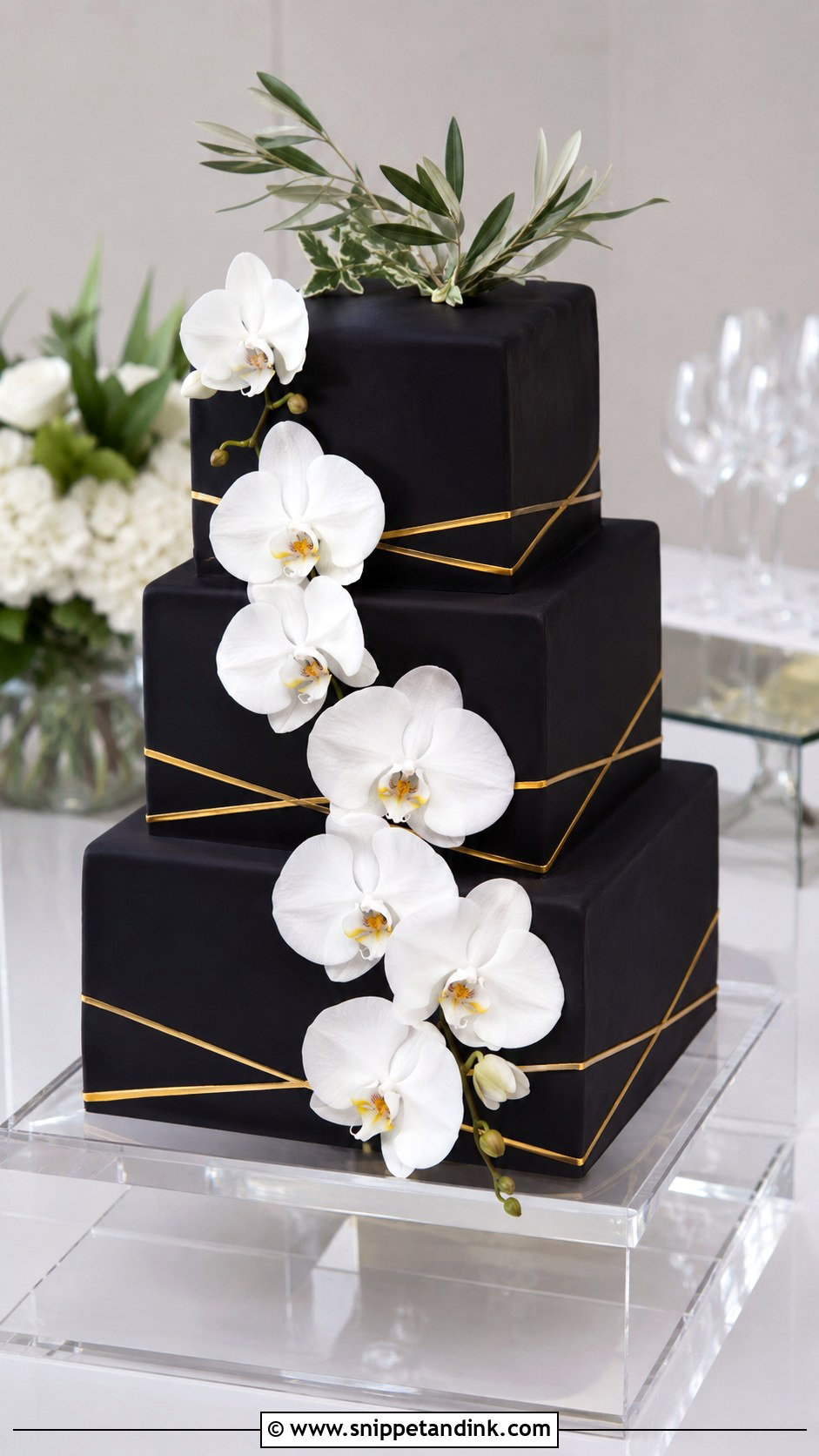Black Square Wedding Cake - Snippet and Ink - 20 Black Colour Cake Design Ideas for Wedding