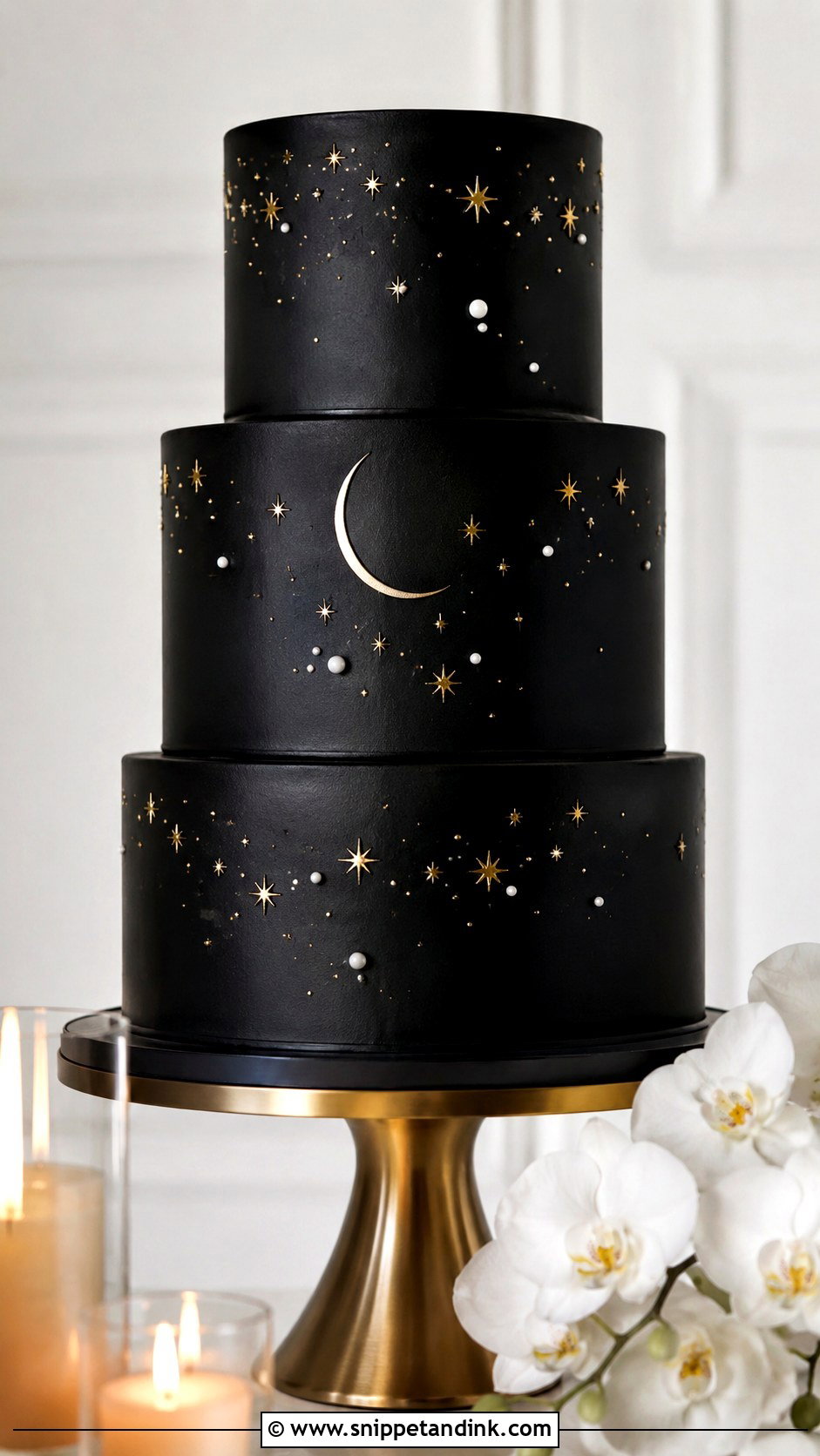 Black Star Wedding Cake - Snippet and Ink - 20 Starry Night Cake Ideas for Wedding