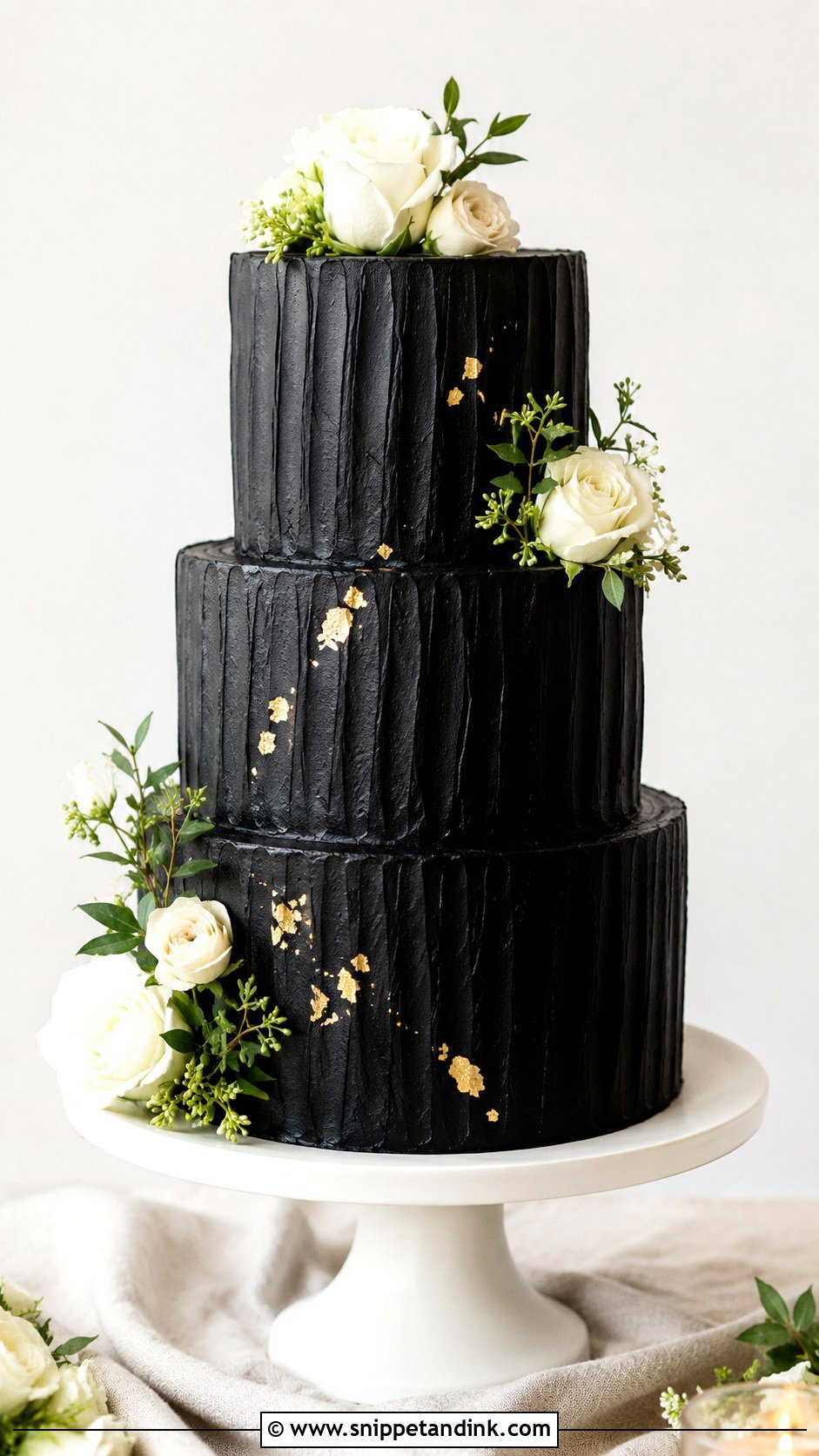 Black Textured Wedding Cake - Snippet and Ink - 20 Black Wedding Cake Ideas