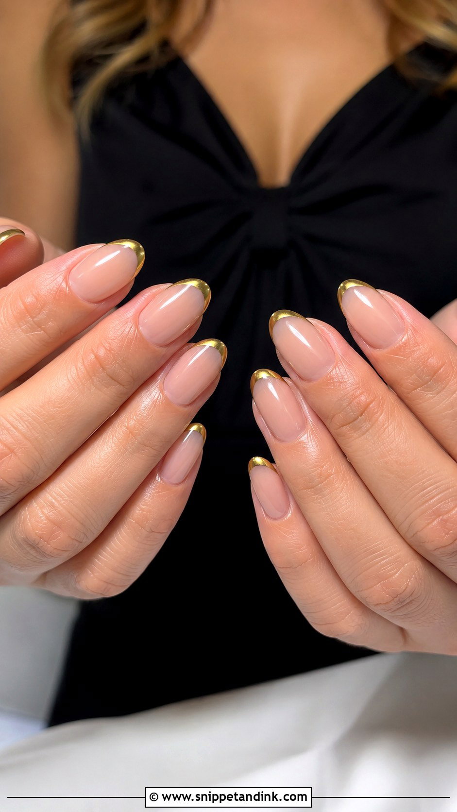 Black Tie Wedding Guest Gold French Tip Nails - Snippet and Ink - 20 Black Tie Wedding Guest Nails