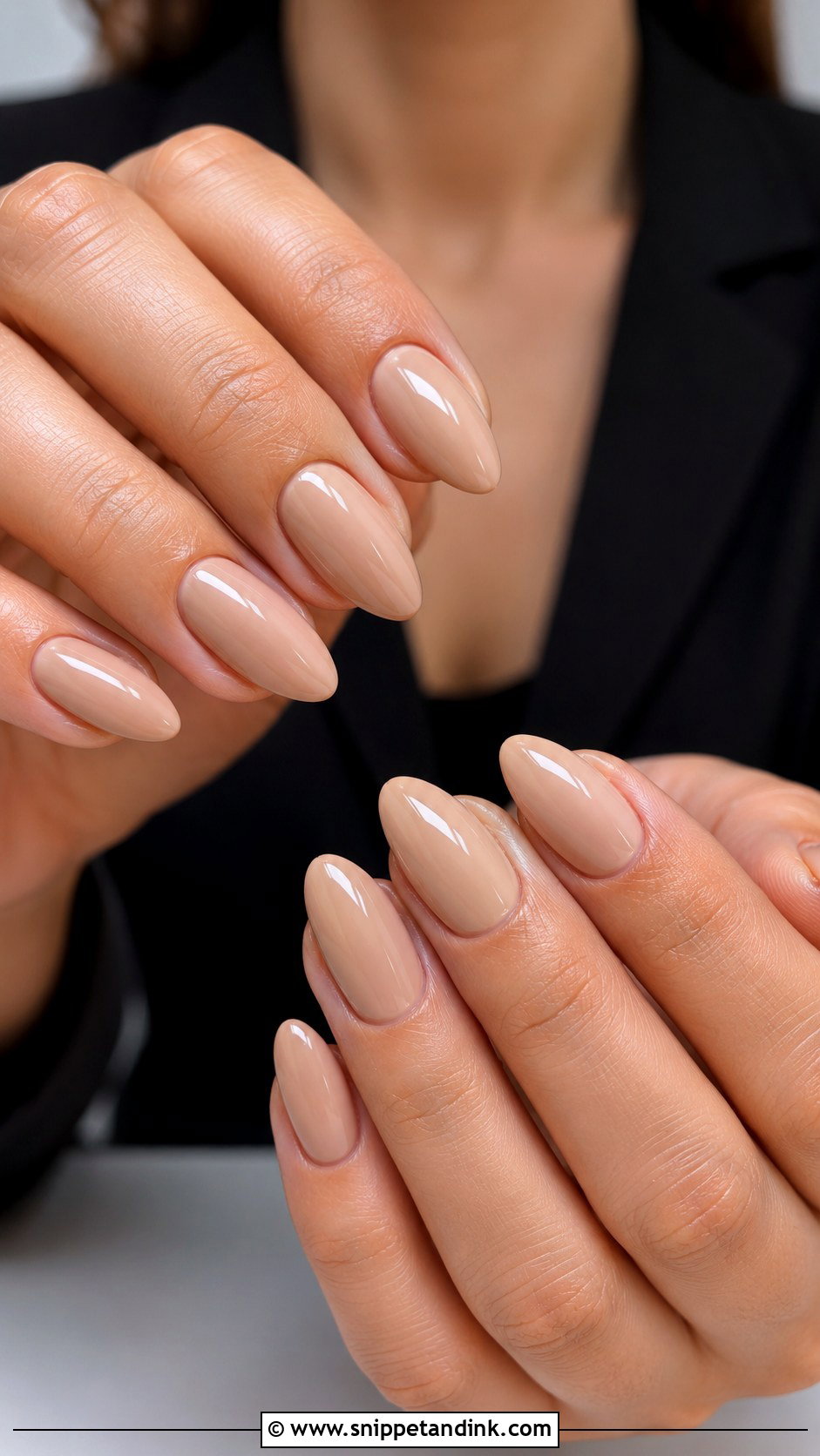 Black Tie Wedding Guest Nude Almond Nails - Snippet and Ink - 20 Black Tie Wedding Guest Nails