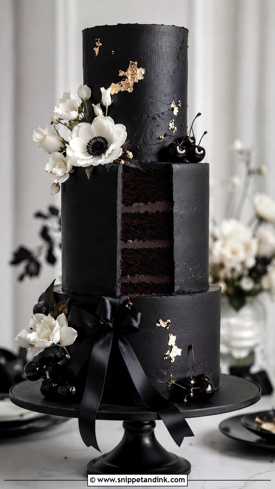 Black Velvet Halloween Wedding Cake - Snippet and Ink - 25 Elegant Halloween Wedding Cake Ideas