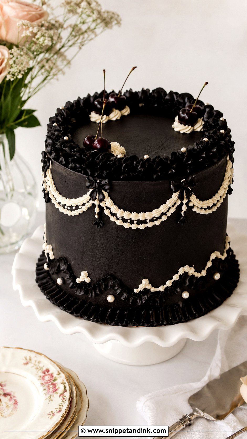 Black Vintage Wedding Cake - Snippet and Ink - 20 Black Wedding Cake Ideas