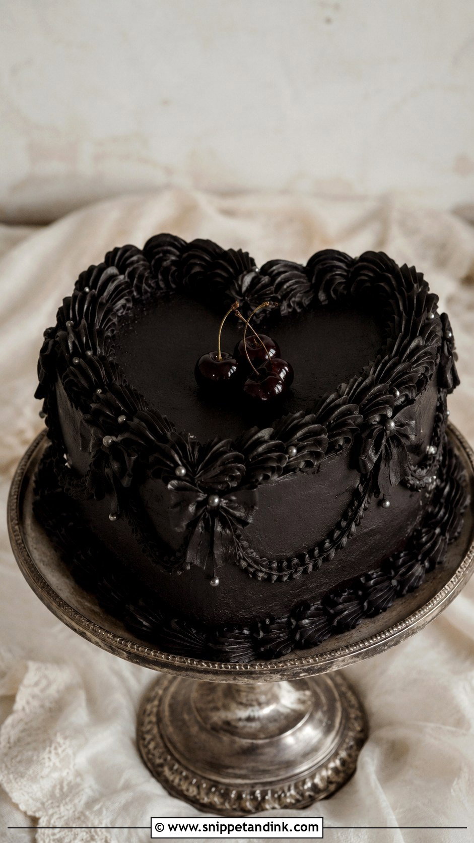 Black Vintage Wedding Cake - Snippet and Ink - 20 Black Colour Cake Design Ideas for Wedding