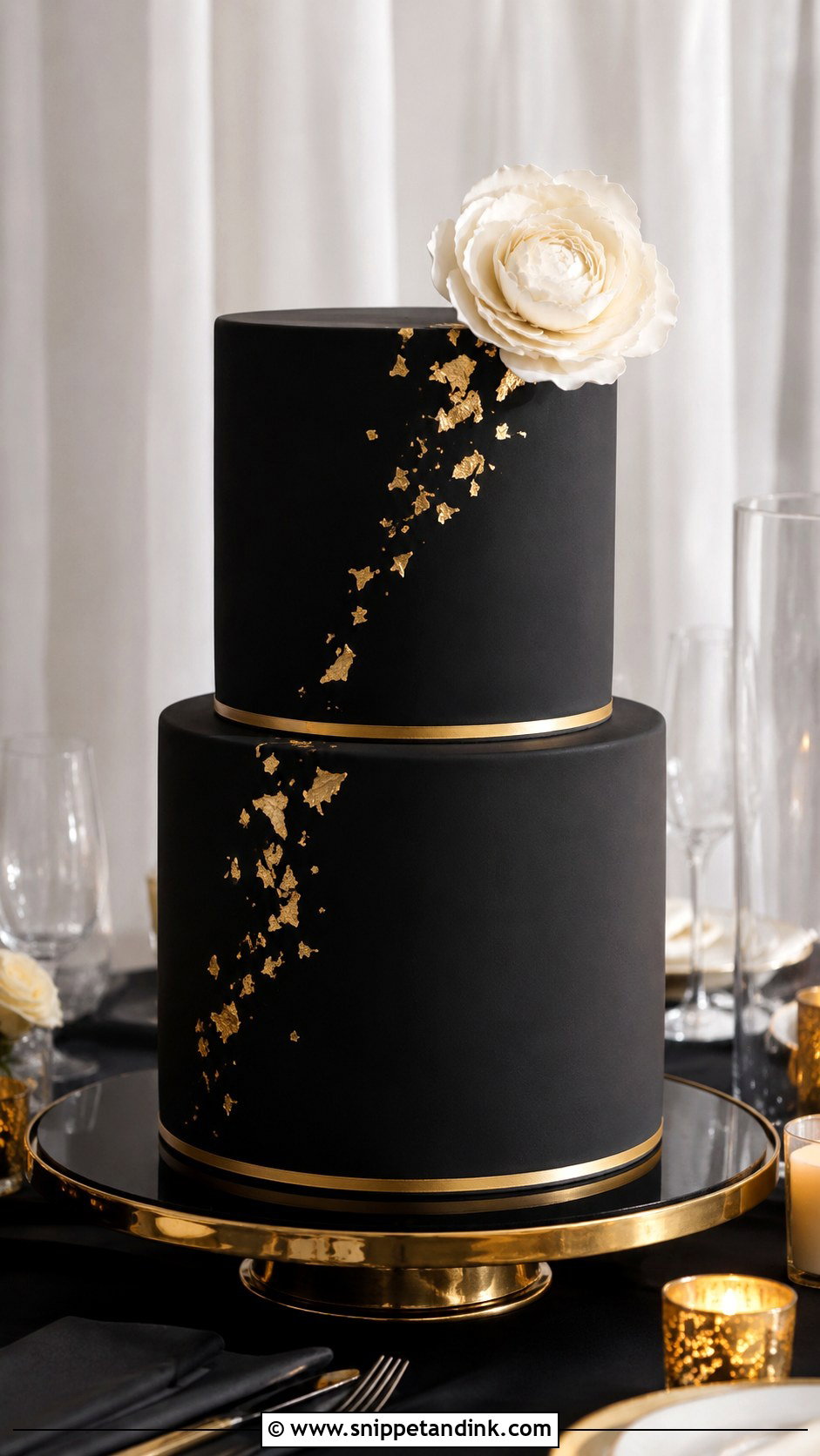 Black Wedding Cake With Gold Accent - Snippet and Ink - 20 Black Minimalist Cake Ideas for Wedding