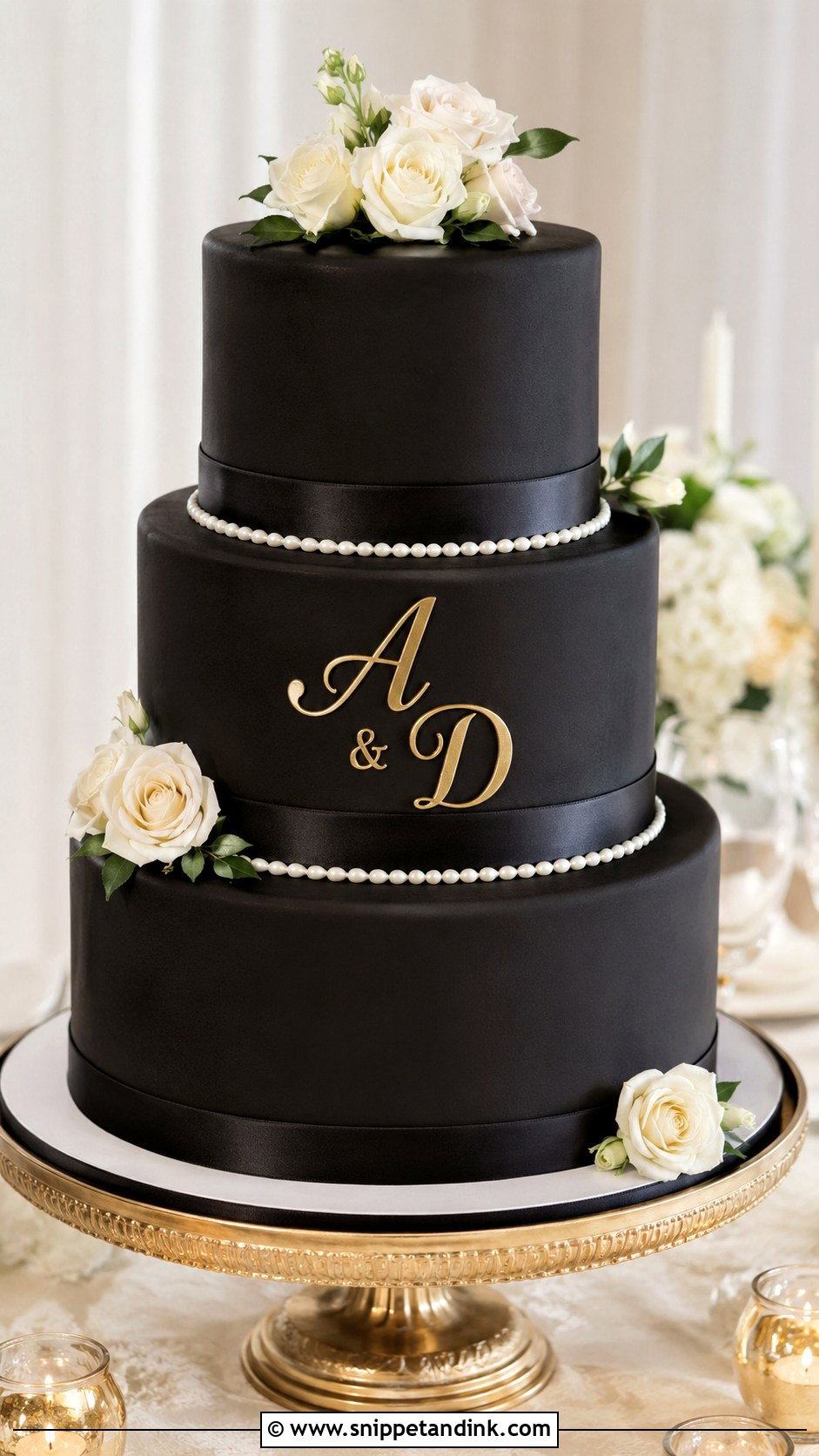 Black Wedding Cake With Monogram - Snippet and Ink - 20 Black Wedding Cake Ideas