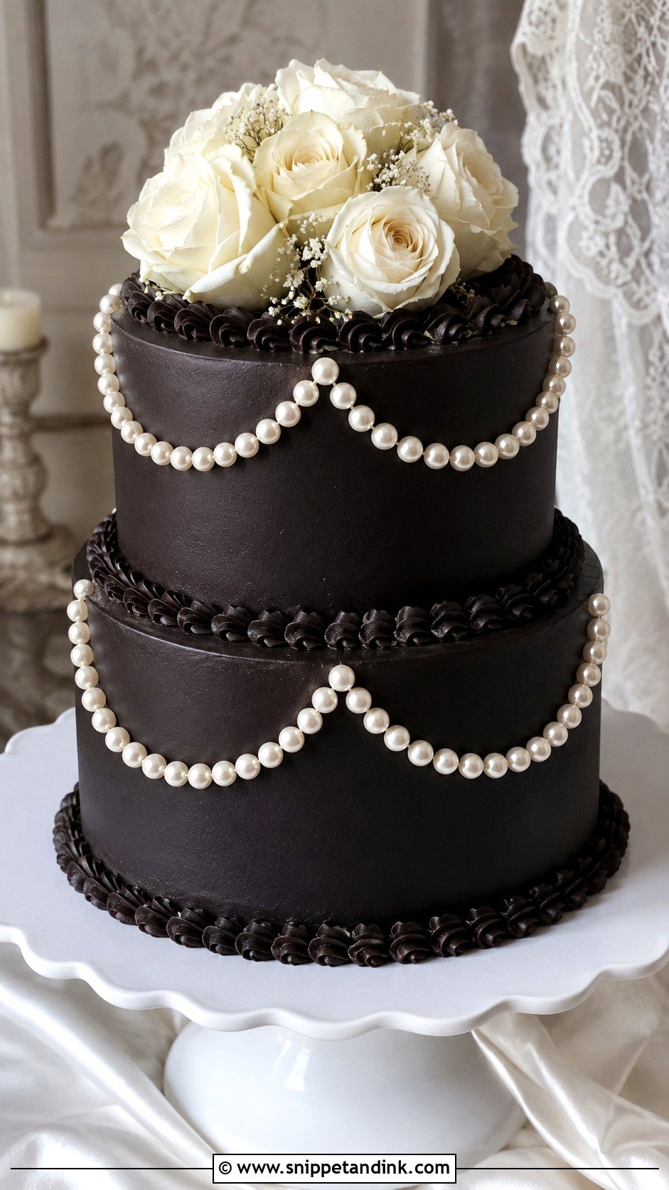 Black Wedding Cake With Pearls - Snippet and Ink - 20 Black Colour Cake Design Ideas for Wedding
