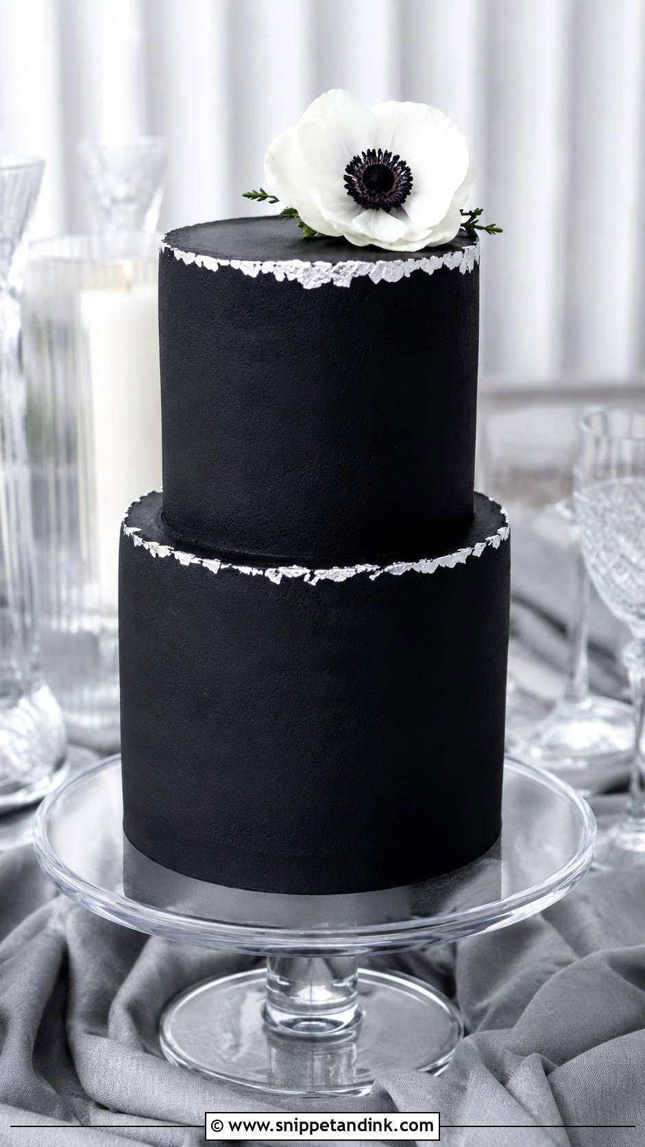 Black Wedding Cake With Silver Accent - Snippet and Ink - 20 Black Minimalist Cake Ideas for Wedding