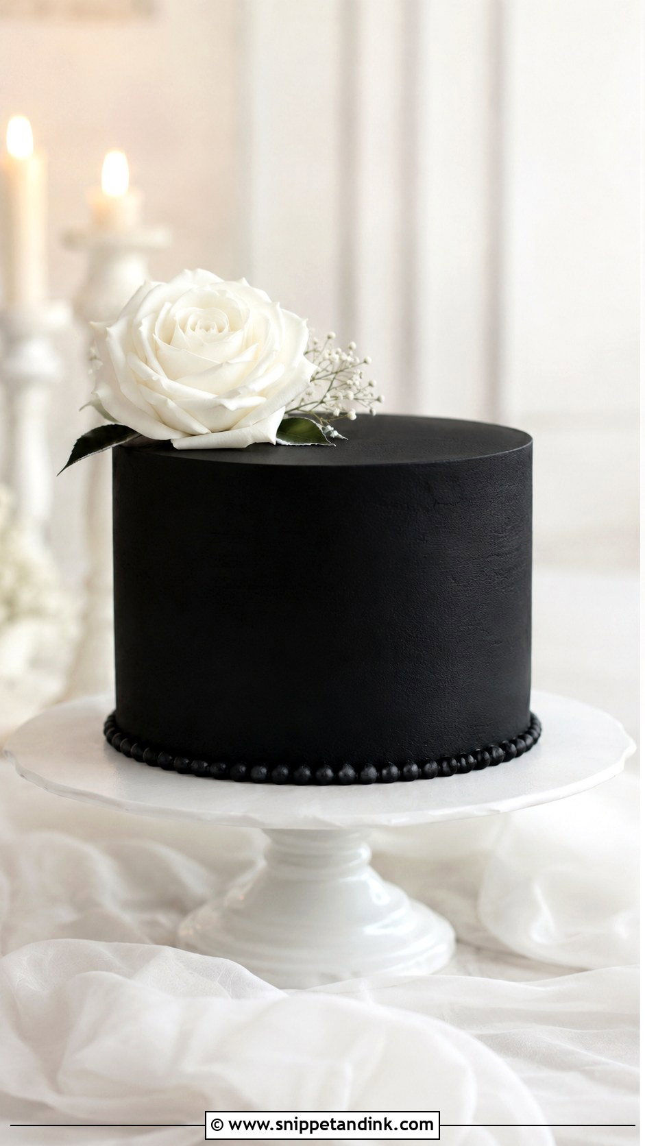 Black Wedding Cake With Single Flower - Snippet and Ink - 20 Black Minimalist Cake Ideas for Wedding