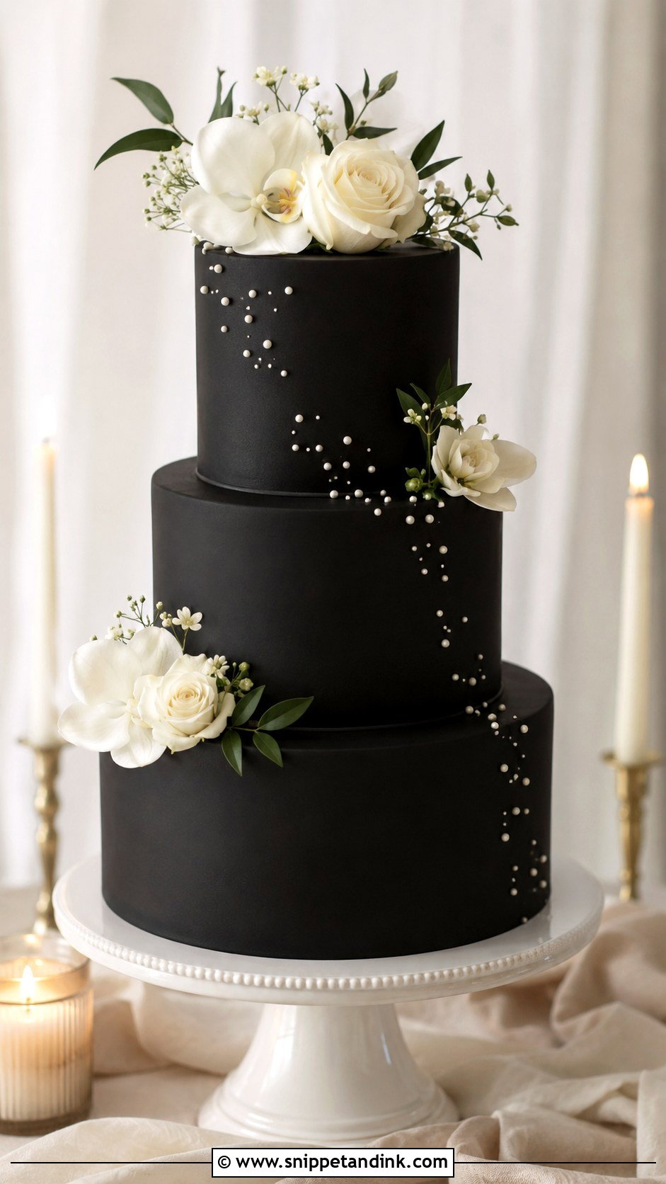 Black Wedding Cake With White Flowers - Snippet and Ink - 20 Black Floral Cake Ideas for Wedding