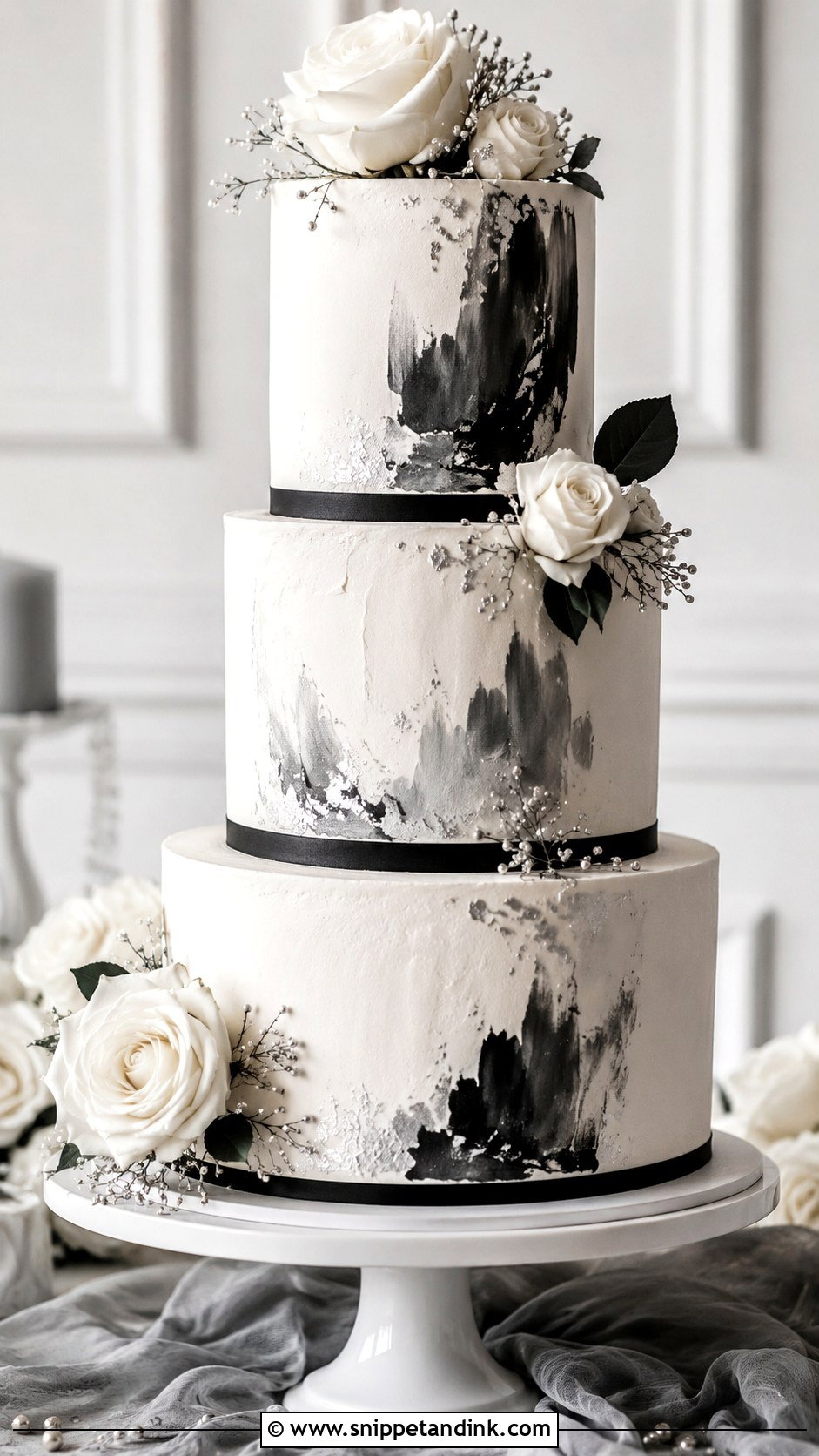Black White And Silver Buttercream Wedding Cake - Snippet and Ink - 20 Black White and Silver Wedding Cake Ideas