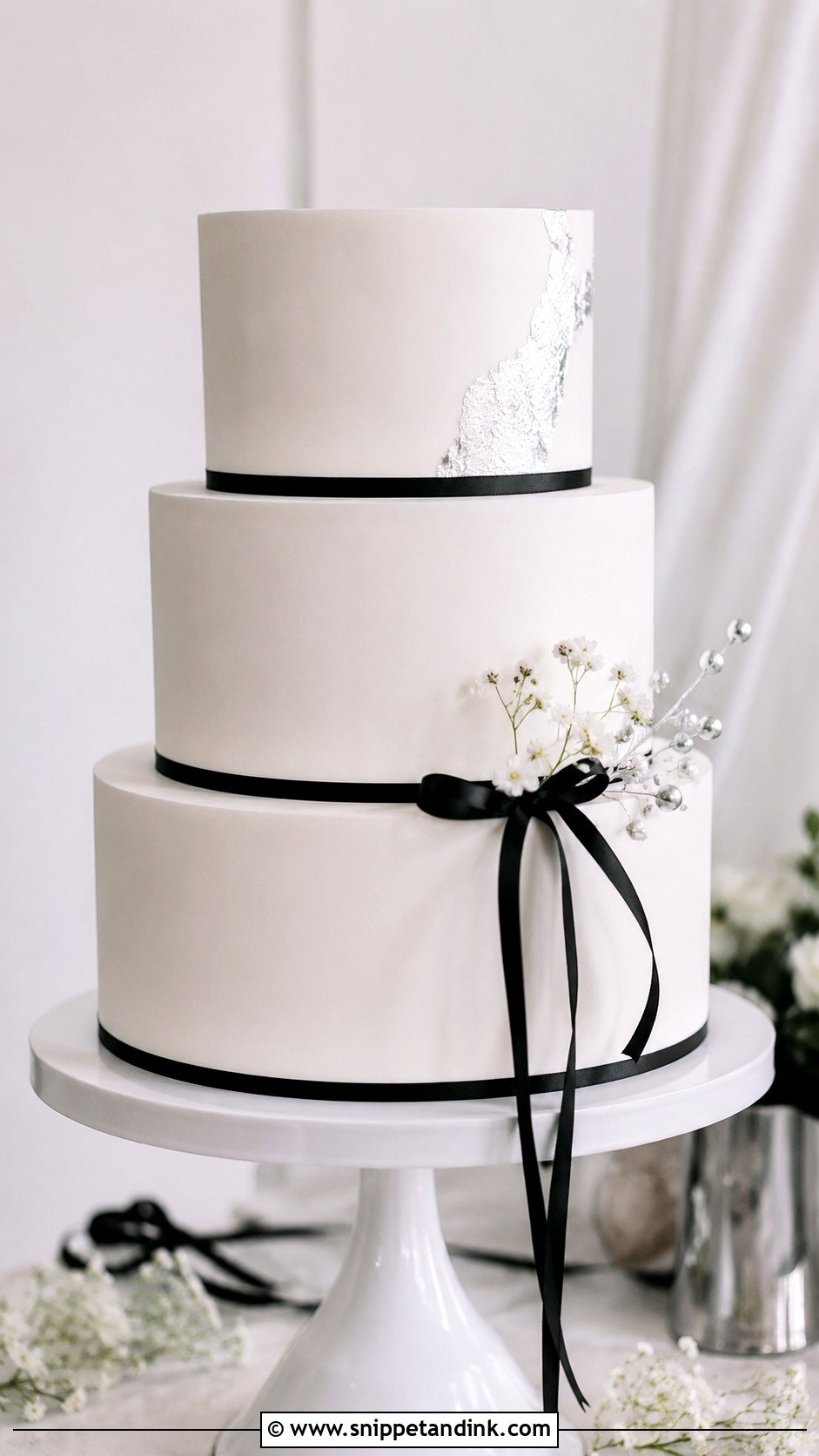 Black White And Silver Minimalist Wedding Cake - Snippet and Ink - 20 Black White and Silver Wedding Cake Ideas