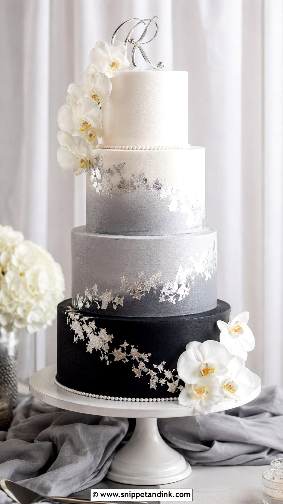 Black White And Silver Ombre Wedding Cake - Snippet and Ink - 20 Black White and Silver Wedding Cake Ideas