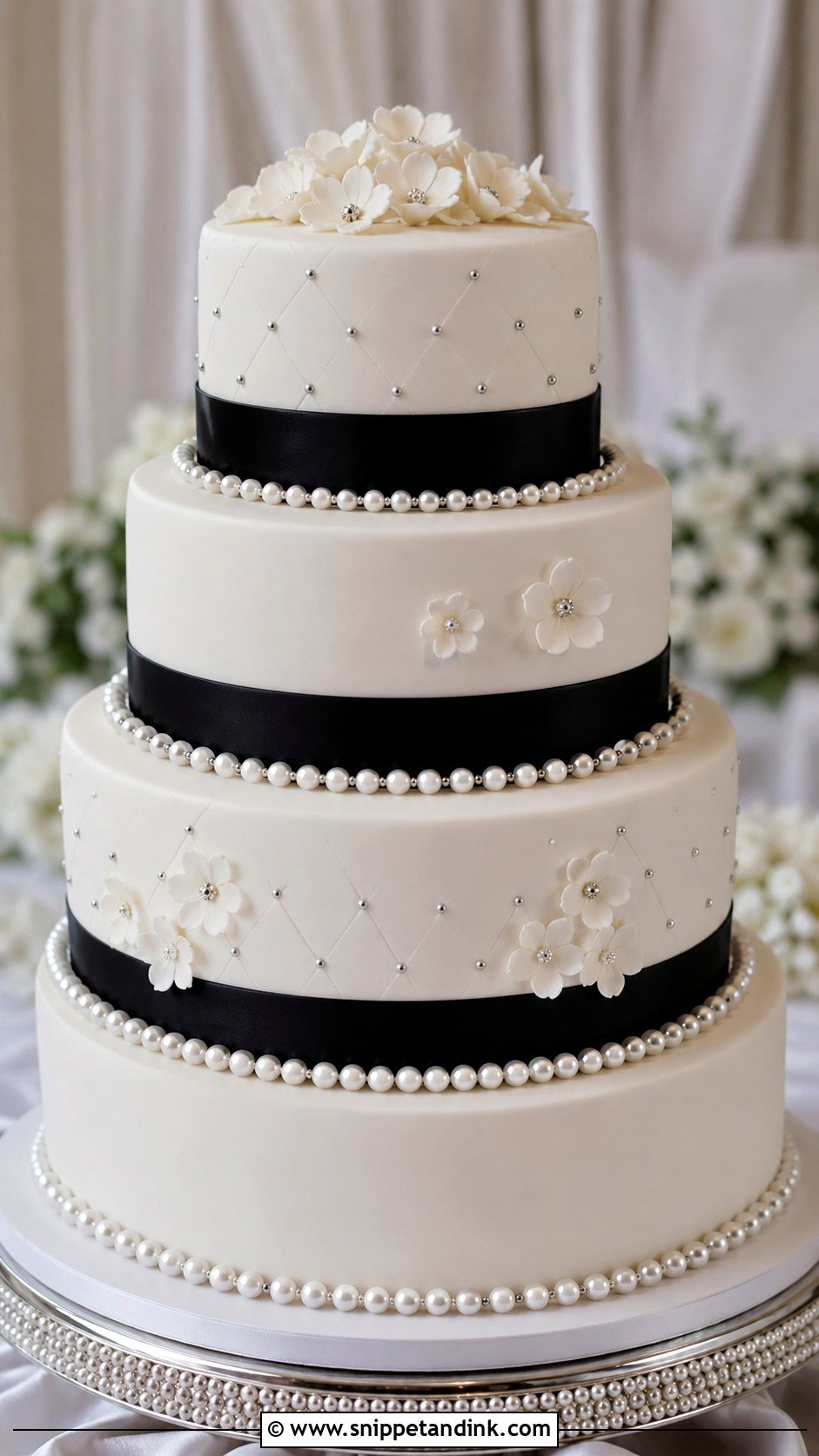 Black White And Silver Pearl Wedding Cake - Snippet and Ink - 20 Black White and Silver Wedding Cake Ideas