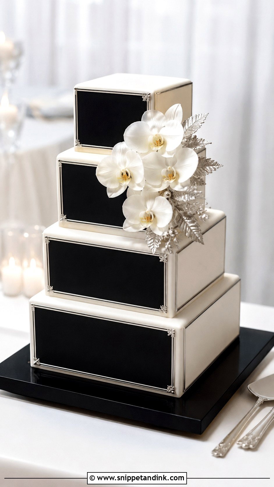 Black White And Silver Square Wedding Cake - Snippet and Ink - 20 Black White and Silver Wedding Cake Ideas