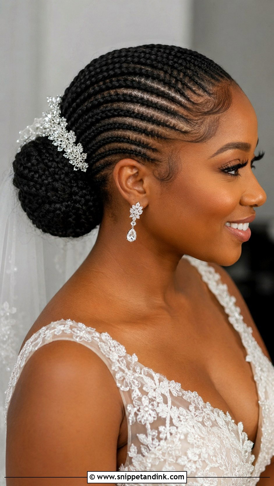 Black Woman Bridal Cornrow Bun - Snippet and Ink - 20 Black Woman Bridal Hair Ideas