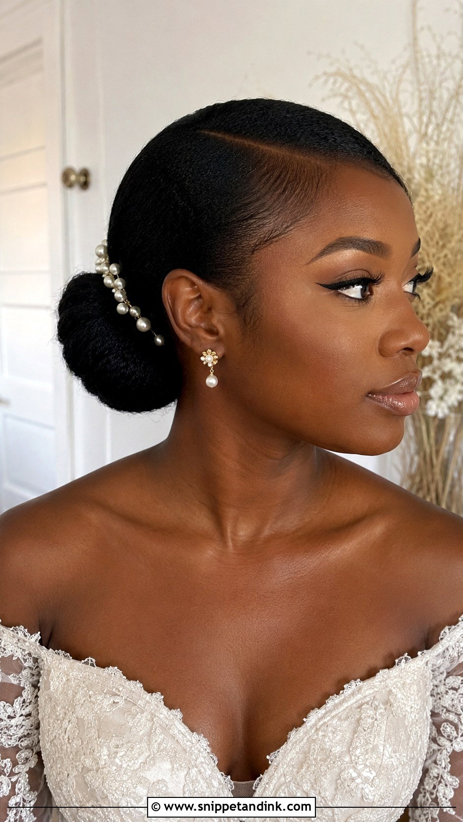Black Woman Bridal Low Bun - Snippet and Ink - 20 Black Woman Bridal Hair Ideas