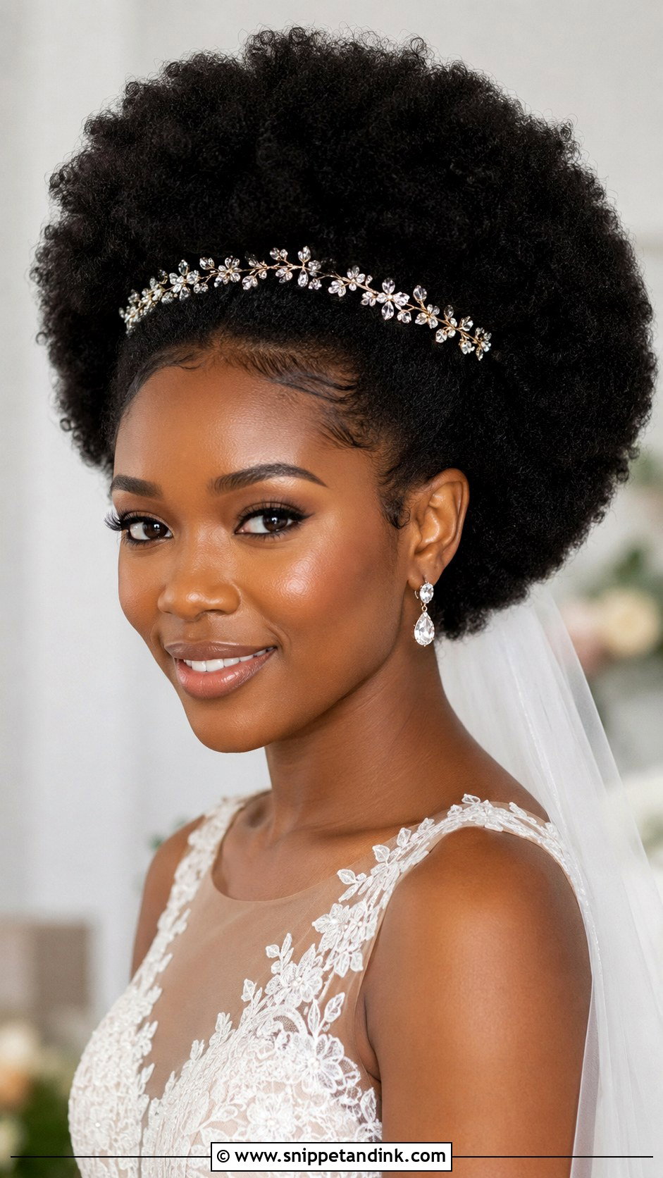 Black Woman Bridal Natural Afro - Snippet and Ink - 20 Black Woman Bridal Hair Ideas