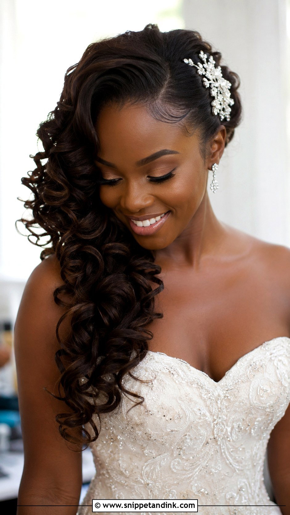 Black Woman Bridal Side Swept Curls - Snippet and Ink - 20 Black Woman Bridal Hair Ideas