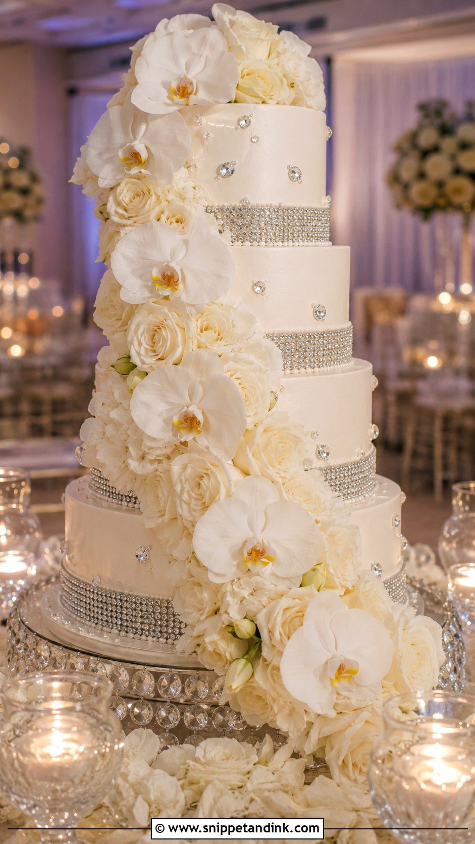 Bling Wedding Cake With Flowers - Snippet and Ink - 25 Diamond Bling Wedding Cakes