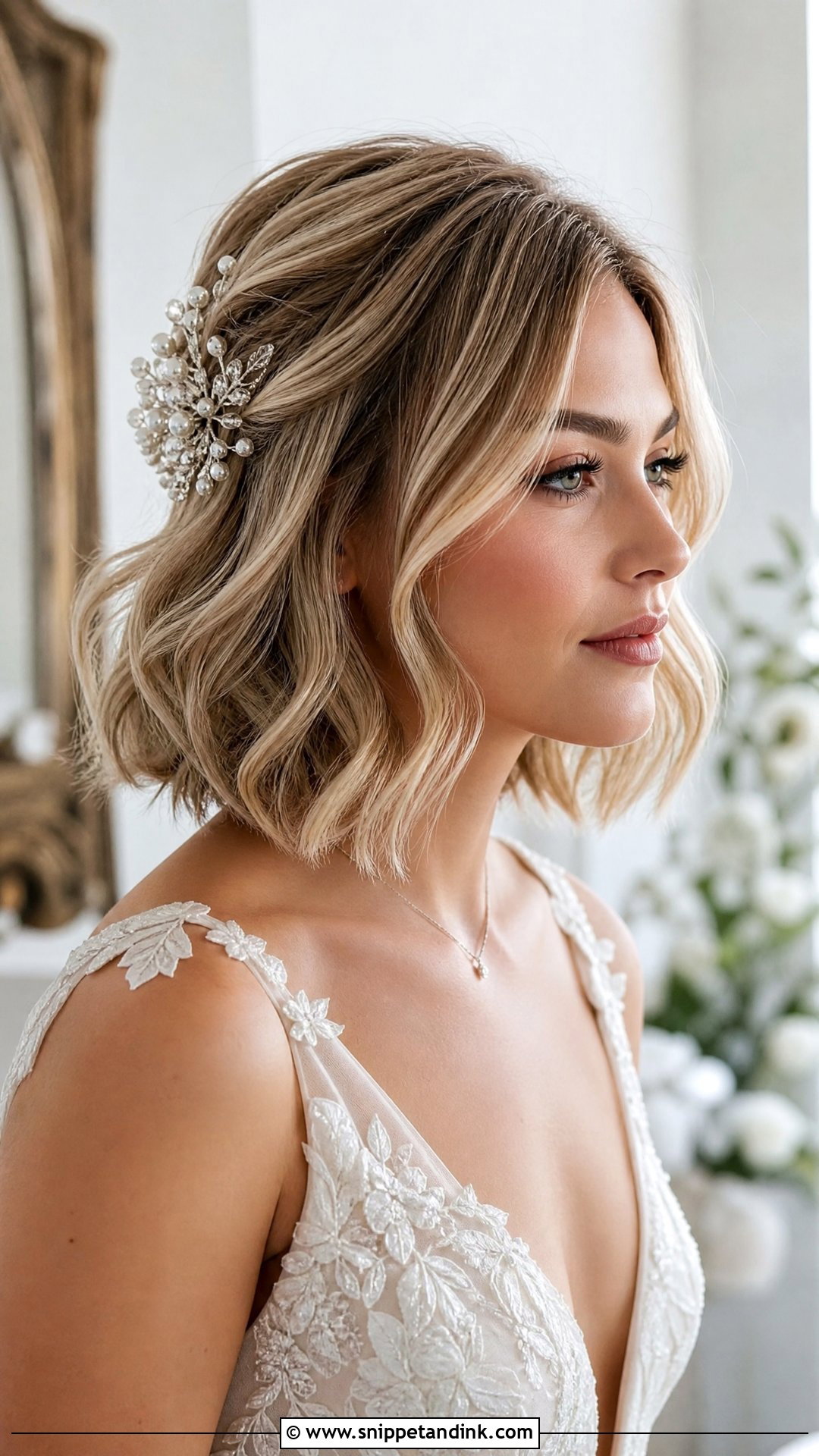 Blonde Bob With Bridal Comb Wedding Hair - Snippet and Ink - 15 Blonde Bob Wedding Hair Ideas