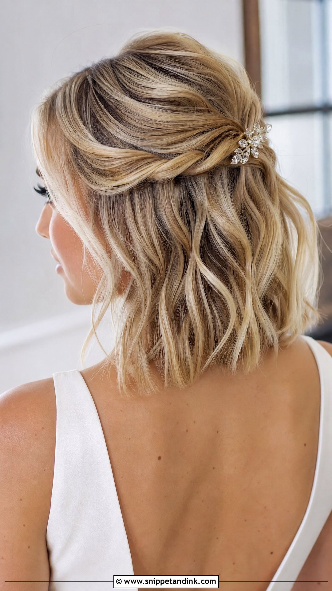 Blonde Bob With Half Up Wedding Hair - Snippet and Ink - 15 Blonde Bob Wedding Hair Ideas