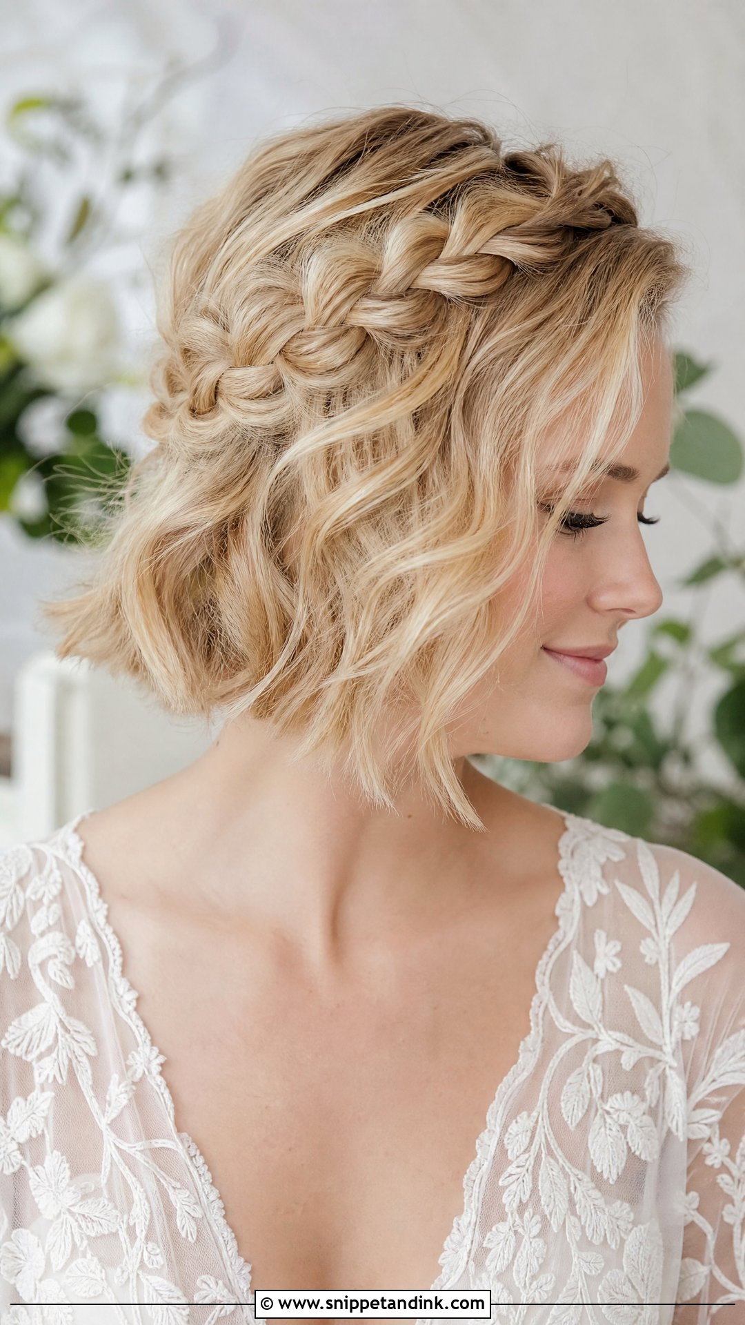 Blonde Bob With a Braided Crown - Snippet and Ink - 20 Short Blonde Wedding Hair Ideas