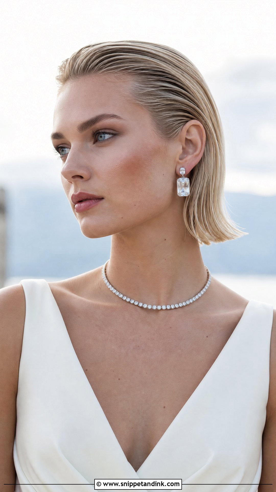 Blonde Bob With a Slicked Back Wet Look - Snippet and Ink - 20 Short Blonde Wedding Hair Ideas