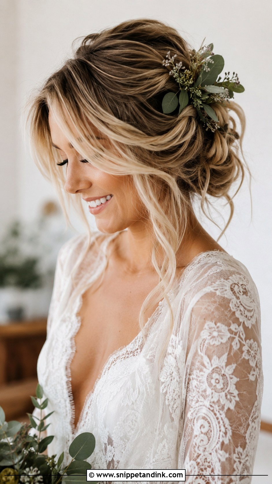 Blonde Boho Updo With Curtain Bangs - Snippet and Ink - 25 Blonde Wedding Hair Ideas