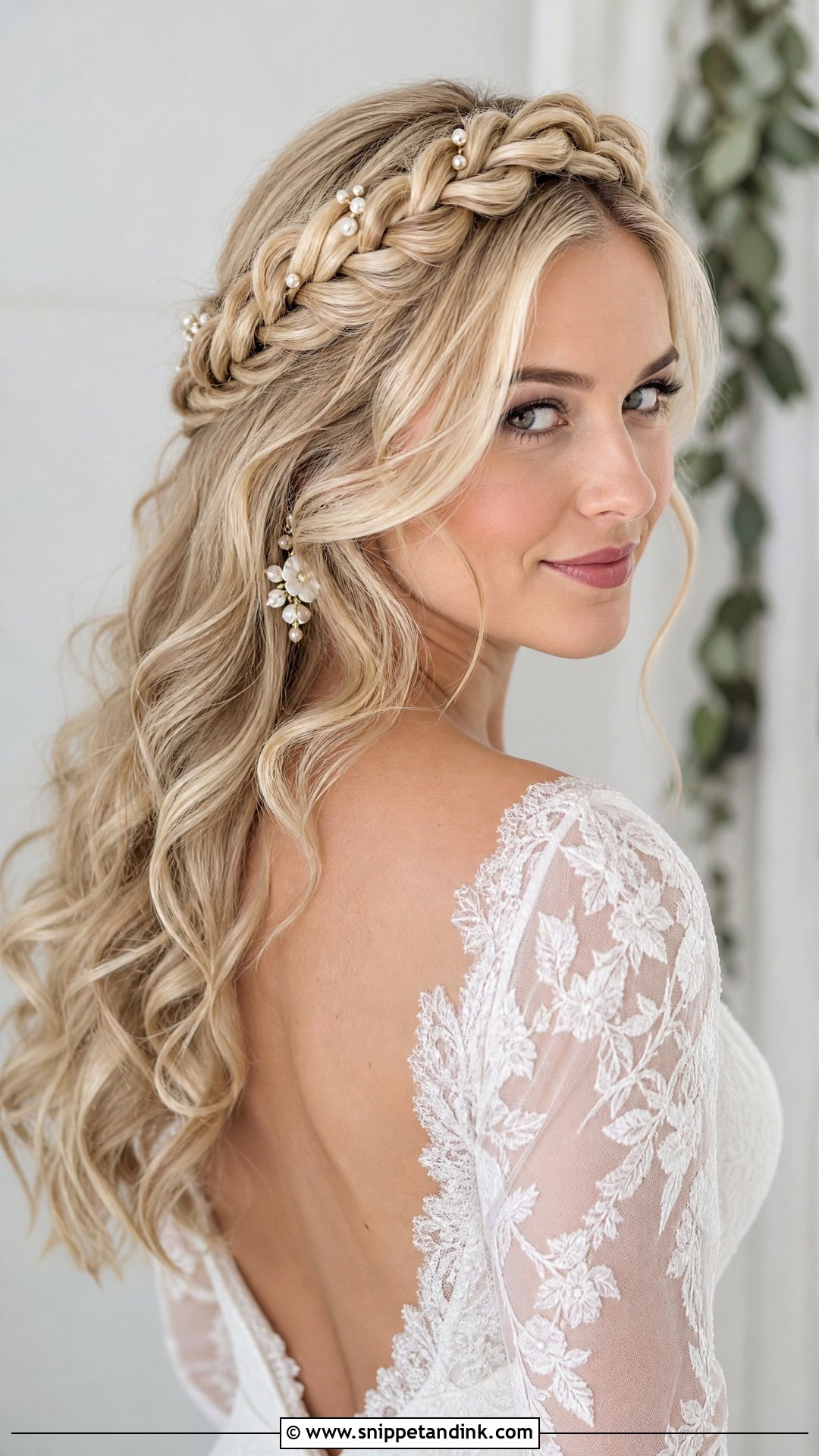 Blonde Braided Crown Wedding Hair Down - Snippet and Ink - 15 Blonde Wedding Hair Down Ideas