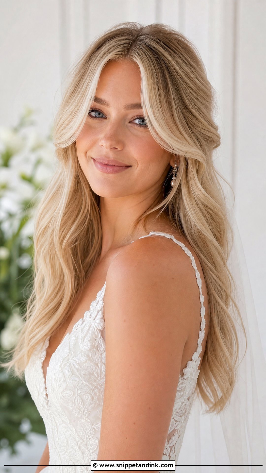 Blonde Bridal Hair Down With Curtain Bangs - Snippet and Ink - 15 Blonde Bridal Hair Down Ideas
