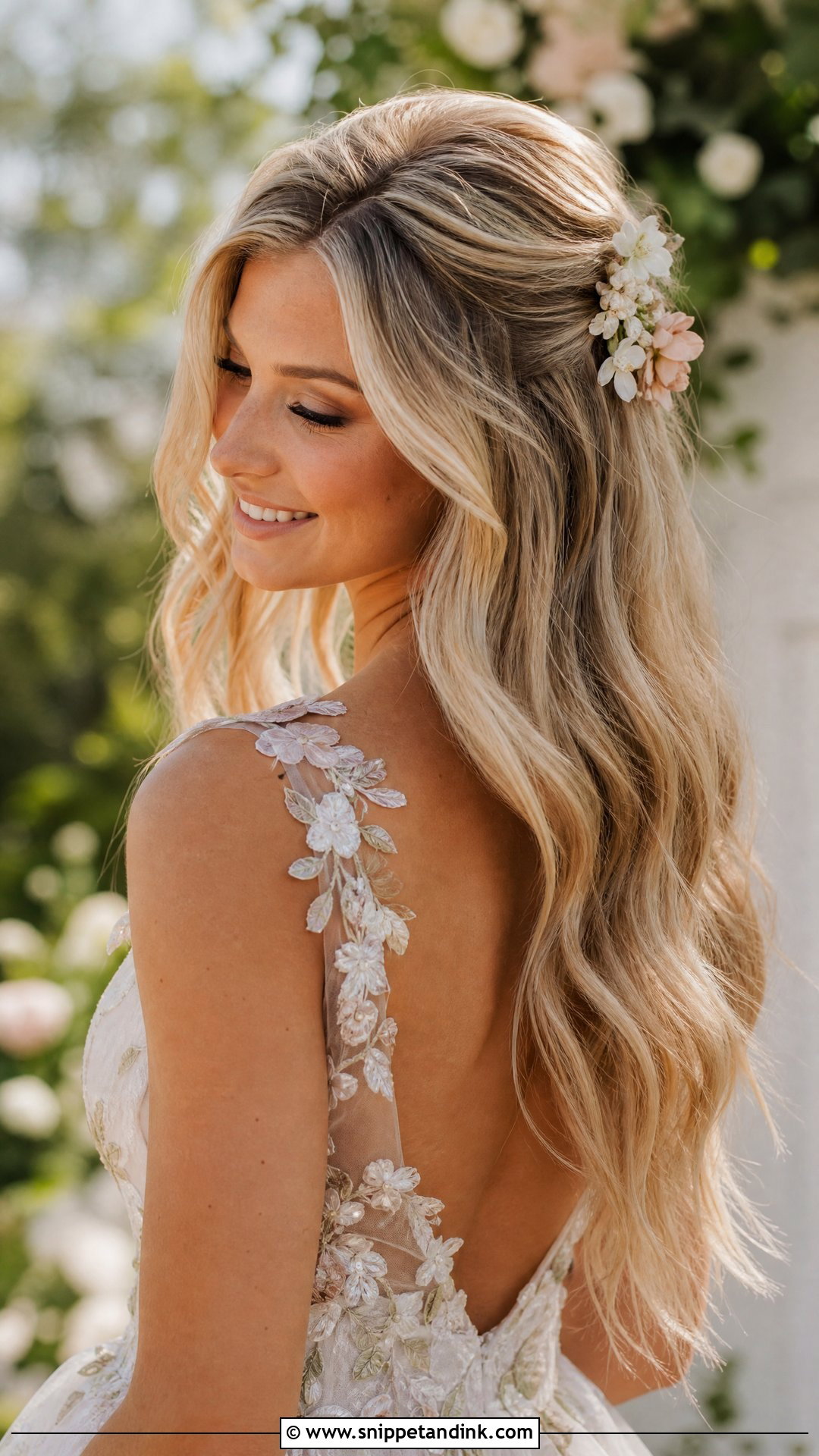 Blonde Bridal Hair Down With Floral Clips - Snippet and Ink - 15 Blonde Bridal Hair Down Ideas