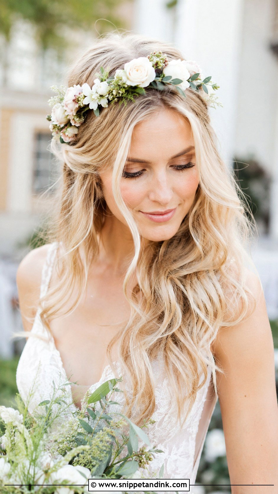 Blonde Bridal Hair With Flower Crown - Snippet and Ink - 25 Blonde Bridal Hair Ideas