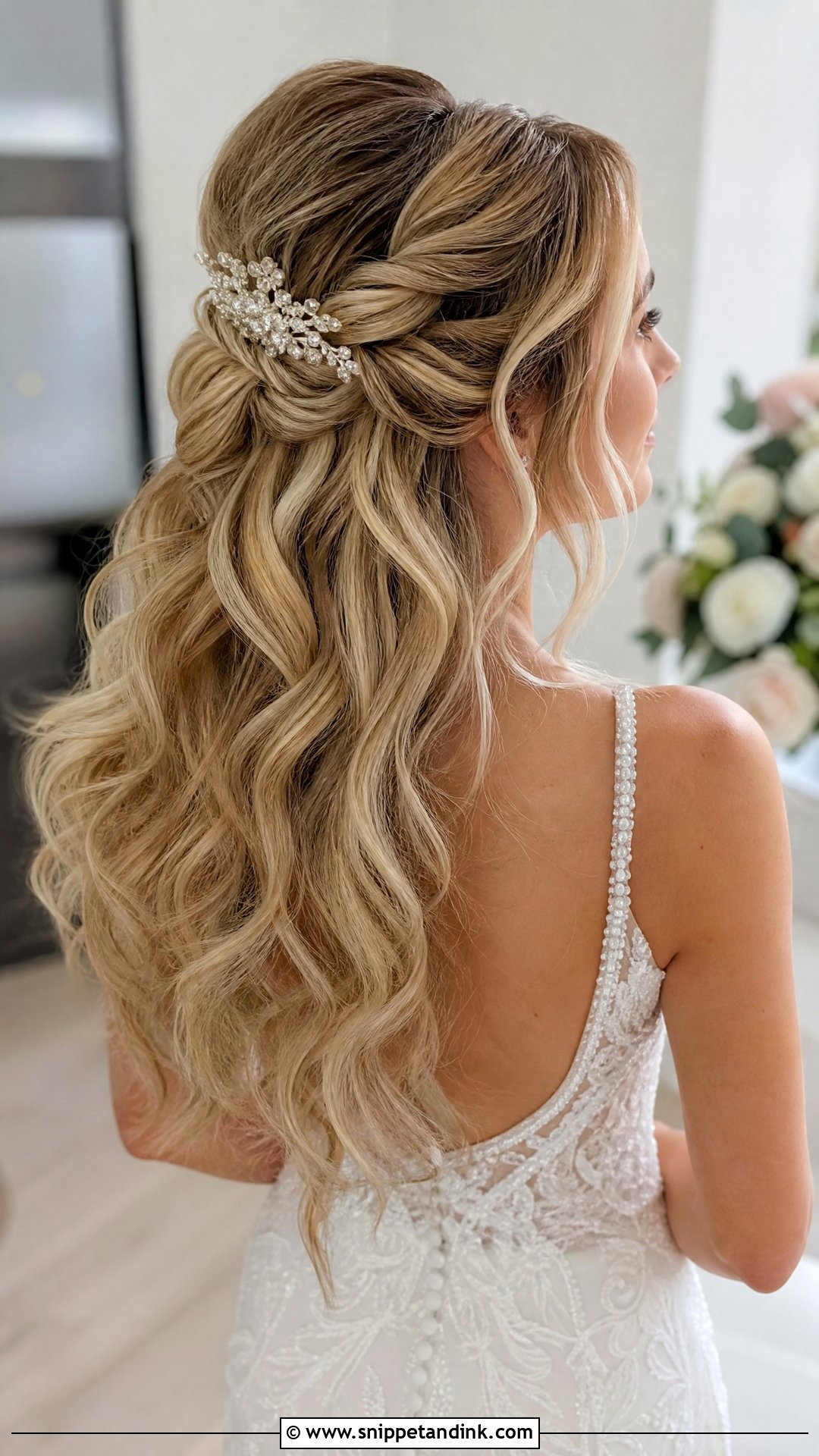 Blonde Bridal Half Up Waves - Snippet and Ink - 15 Blonde Bridal Hair Down Ideas