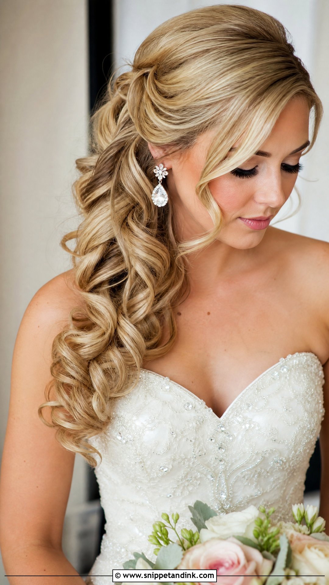 Blonde Bridal Side Swept Curls - Snippet and Ink - 15 Blonde Bridal Hairstyles