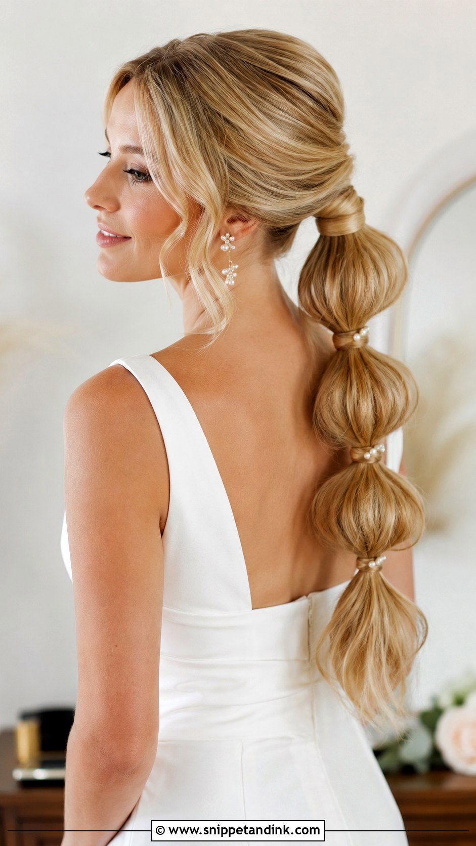 Blonde Bubble Ponytail Wedding Hairstyle - Snippet and Ink - 20 Blonde Hair Wedding Hairstyles
