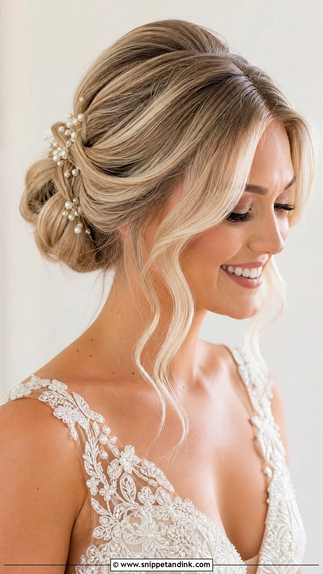 Blonde Bun With Face Framing Pieces Wedding Hairstyle - Snippet and Ink - 15 Blond Wedding Hairstyles